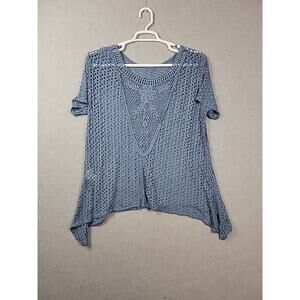 Seduzione 100% Cotton Blue Floral Lace Crochet SS Cover-Up Women's One Size